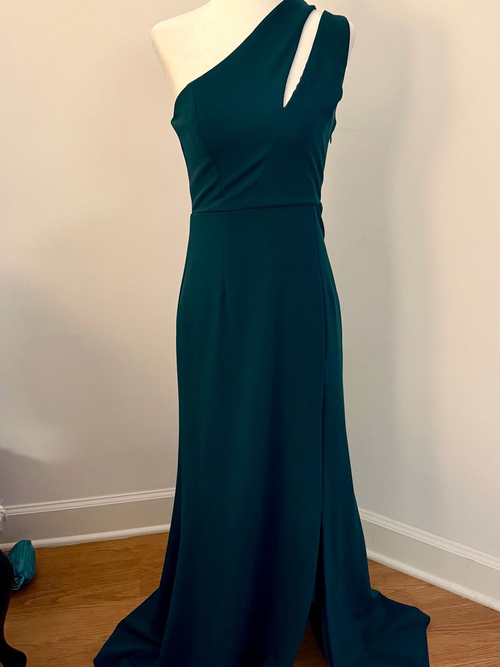 Lulu's One-Shoulder Teal Green Evening Gown